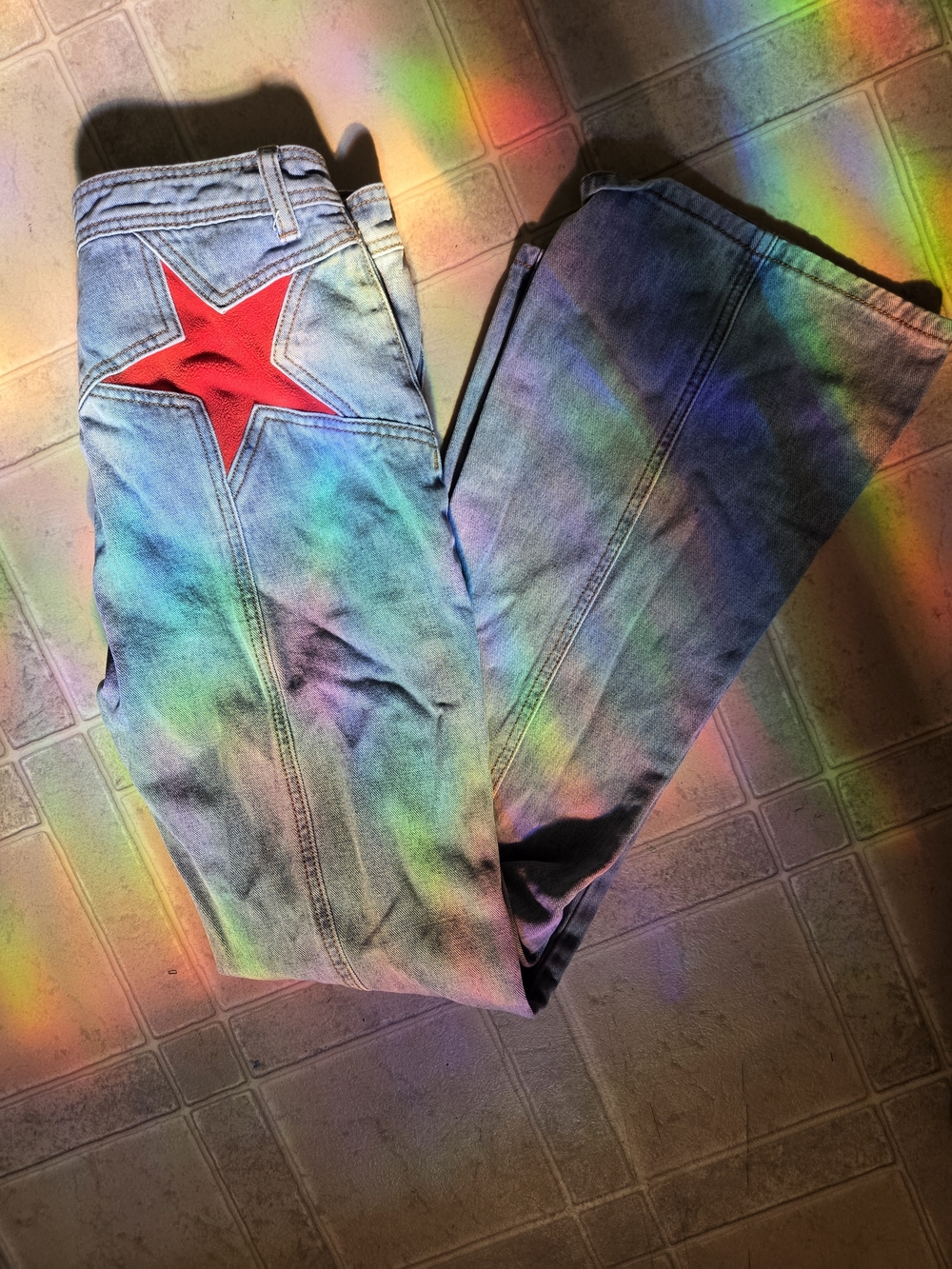 Womans Y2K Light Blue Jeans with Red Star Patch